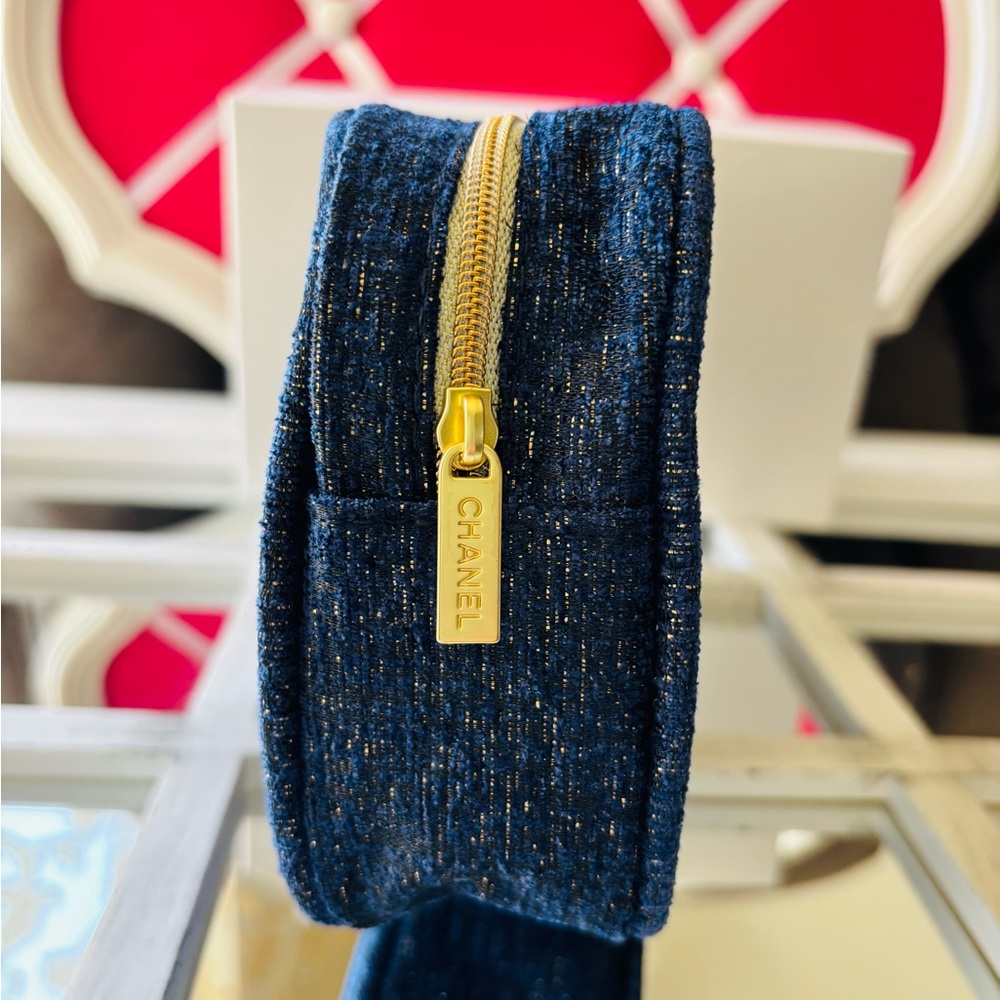 CHANEL Blue with Gold Metallic Accents Cosmetic Bag - Picture 2 of 4